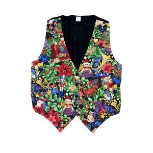 Vintage Women's Christmas Vest 111 Main Holiday‎ Novelty Print Party Festive L